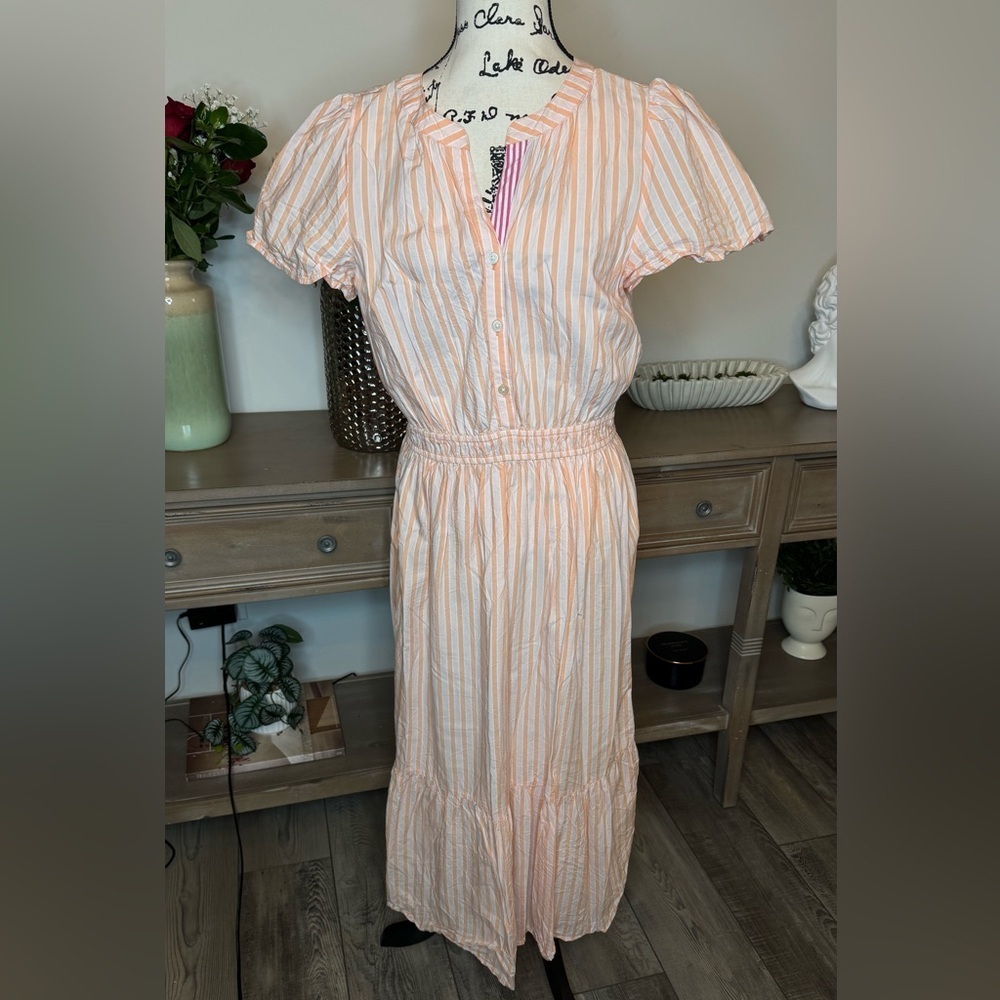 LOFT Peach and White Striped Maxi Dress